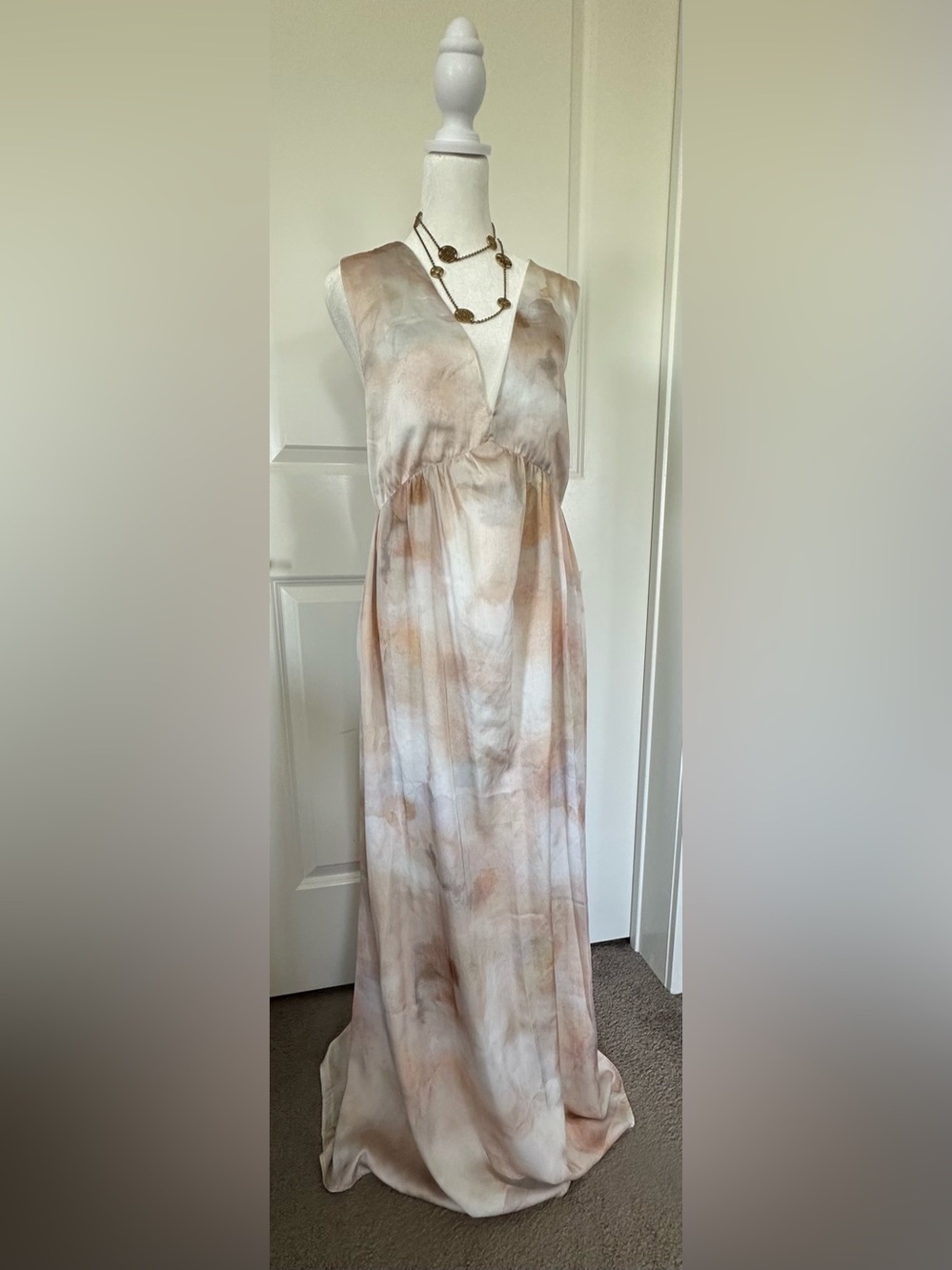 H&M Women’s Sleeveless Watercolor Maxi Dress - Neutral Tie-Dye Sz L